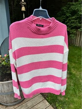 PrettyGarden Pink and White Striped Knit Sweater Medium